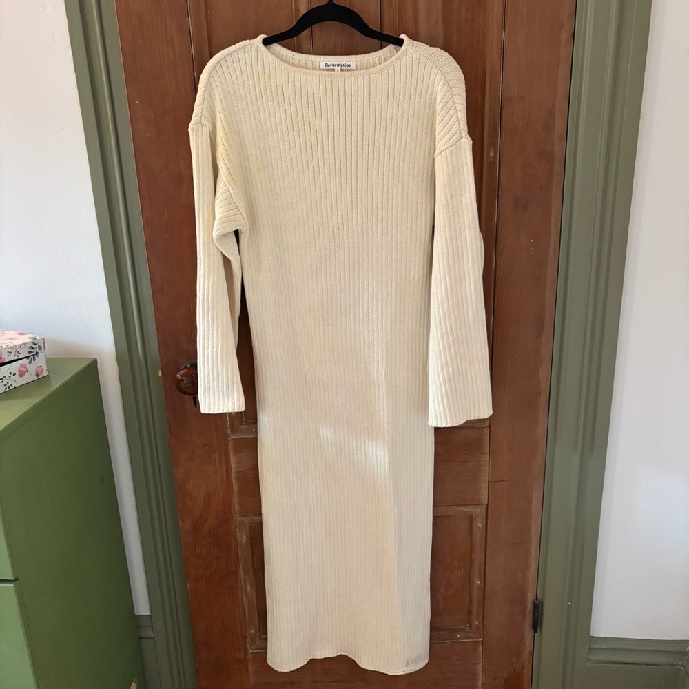 Reformation White Maxi Knit Dress